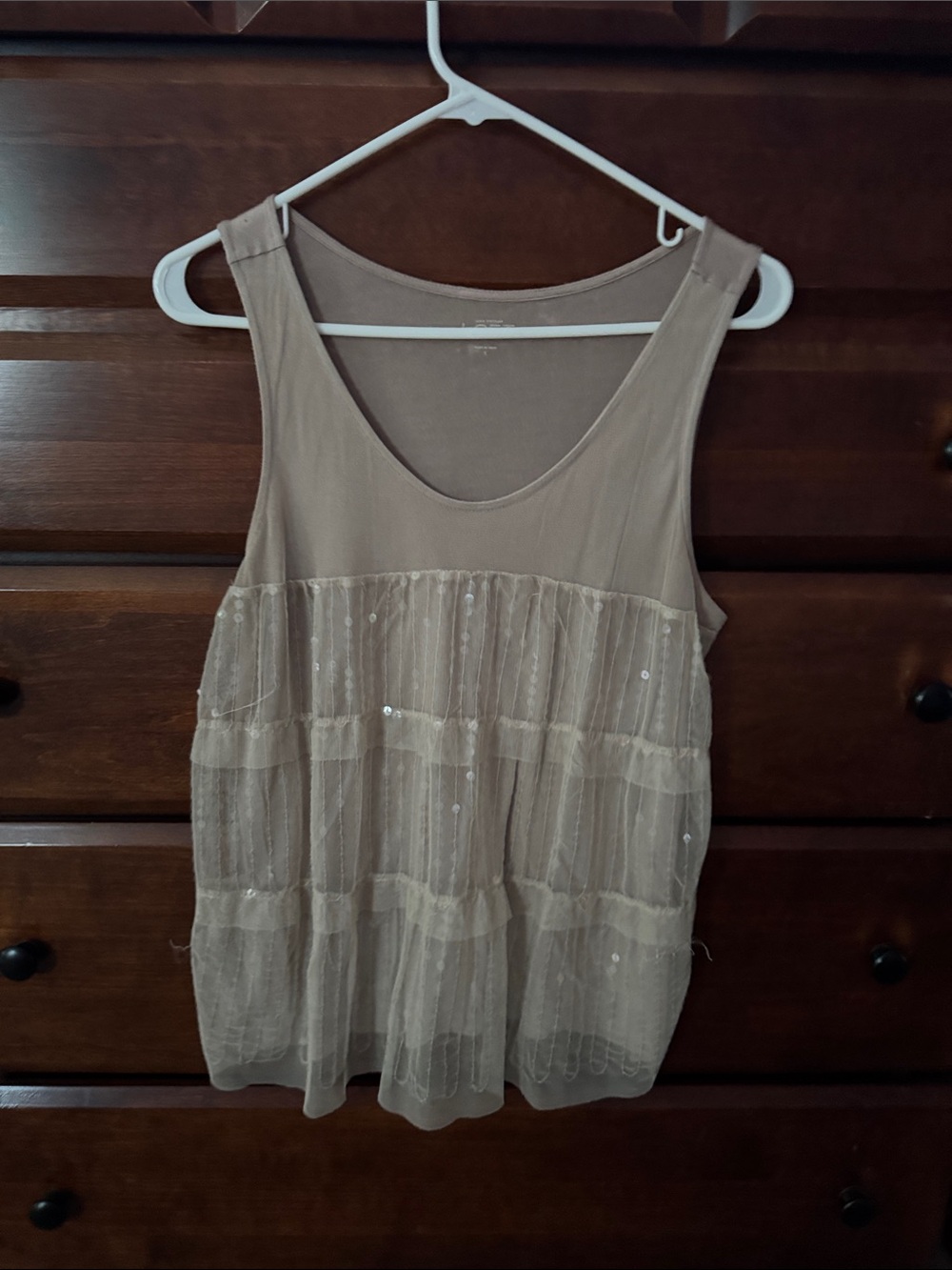 LOFT Taupe Mesh Layered Tank Top